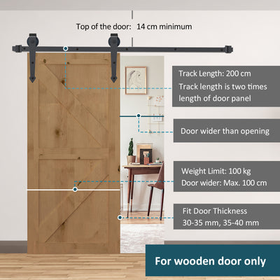 HOMCOM 6.6FT Carbon Steel Sliding Door Kits Barn Hardware Closet Set Antique Style Track System For Single Wooden Door 
