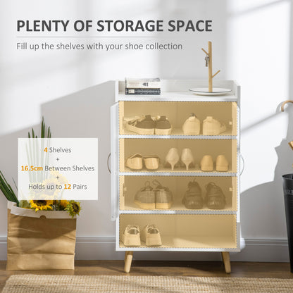 HOMCOM Modern Shoe Cabinet Storage Organizer with Doors and Shelves for Hallway & Entryway, 60L x 30W x 92Hcm, White 