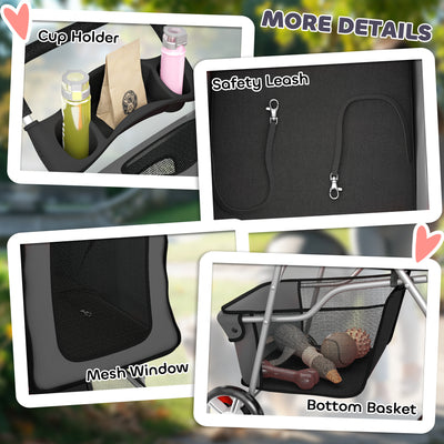 PawHut Dog Pram, Pet Stroller with Reflective Strips, Foldable Cat Stroller with 360° Swivel Wheels, Dark Grey 