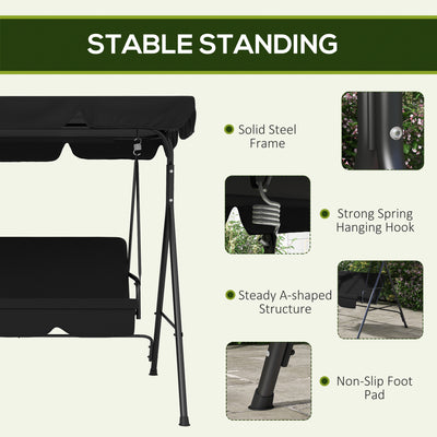 Outsunny Three-Seater Garden Swing Chair, with Adjustable Canopy - Black 