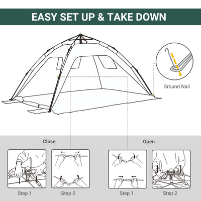 Outsunny Beach Tent for 1-2 Person Pop-up Design with 2 Mesh Windows & 2 Doors Dark Green 