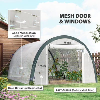 Outsunny 4 x 3(m) Walk-In Tunnel Greenhouse, with Accessories - White 