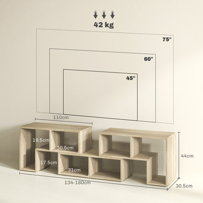 HOMCOM TV Stand for TVs up to 75 Inches, Free Combination TV Unit with Storage Shelves, Extendable Entertainment Centre for Living Room, Grey Oak Wood Grain 