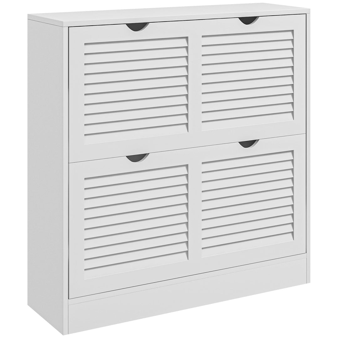 HOMCOM 2 Drawers Entryway Shoe Cabinet, Narrow Shoe Storage Cabinet with 2 Flip Drawers, Louvred Door Design and Adjustable Shelves for 16 Pairs of Shoes, White 
