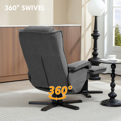 HOMCOM Rocker Swivel Recliner Chair with Footstool - Charcoal Grey Velvet 