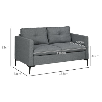 HOMCOM Two-Seater Sofa, with Steel Legs - Grey 