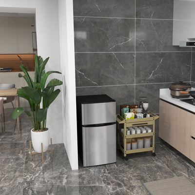 HOMCOM 88L Under Counter Fridge Freezer, Small Refrigerator with 5-Setting, 3 Star Freezer Rating, Black and Silver Tone 