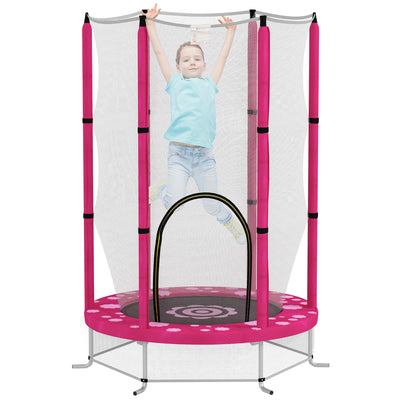 AIYAPLAY 4.6FT Toddler Trampoline w/ Safety Enclosure Net, for Indoor Outdoor Use, Ages 3-6 Years, Sun Pattern - Pink 