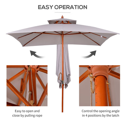 Outsunny 3 x 3 (m) Garden Umbrella, Large Parasol, Outdoor Sunshade Canopy with Double Tier, Grey 