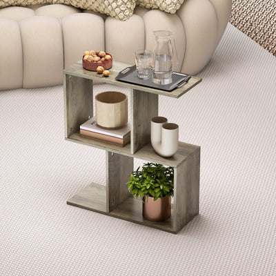 HOMCOM Side Table, Narrow End Table with Storage Shelves, S-Shaped, 3-Tier, 50W x 19.5D x 58H cm, Grey 