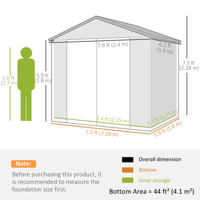 Outsunny 7.9ft x 6.2ft Aluminium Frame and Plastic Wall Shed, with Foundation - Cream White 