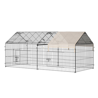 PawHut Metal Rabbit Run Playpen, Guinea Pig Cage, 220 x 103 x 103 cm, Beige 