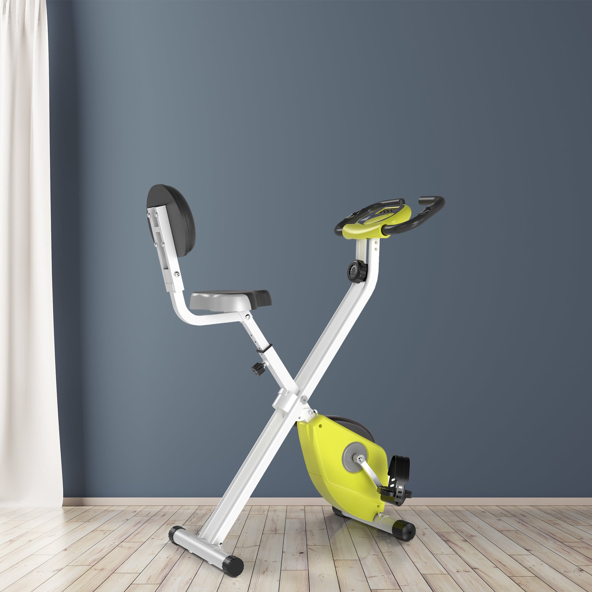 HOMCOM Exercise Bike Fitness Bicycle Indoor trainer Foldable 8-level Magnetic Resistance Adjustable w/LCD Monitor Pulse Sensor, Yellow 