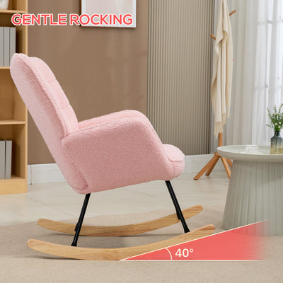 HOMCOM Soft Fleecey Rocking Wingback Chair - Pink 
