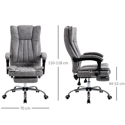 Vinsetto Home Office Chair Microfibre Desk Chair with Reclining Function Armrests Swivel Wheels Footrest Grey 