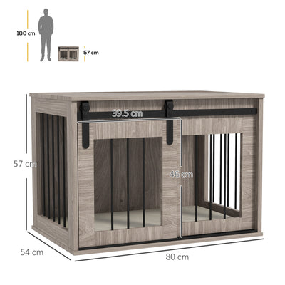 PawHut Dog Crate Furniture with Removable Cushion for Medium Dogs, 80 x 54 x 57cm - Brown 