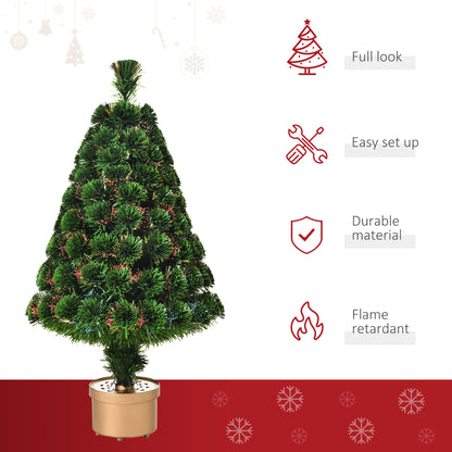 HOMCOM 3FT Prelit Artificial Christmas Tree Fiber Optic LED Light Holiday Home Xmas Decoration Table Decor with Multi-Color Lights, Green 
