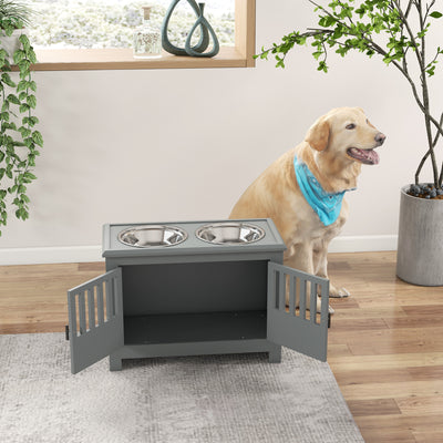 PawHut Raised Dog Bowls, Pet Feeding Station, with Storage, Food and Water Bowls, for Large Dogs - Grey 