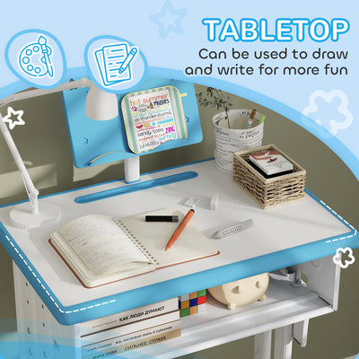 HOMCOM Kids Adjustable Desk and Chair Set, Book Stand, Pen Slot - Blue 