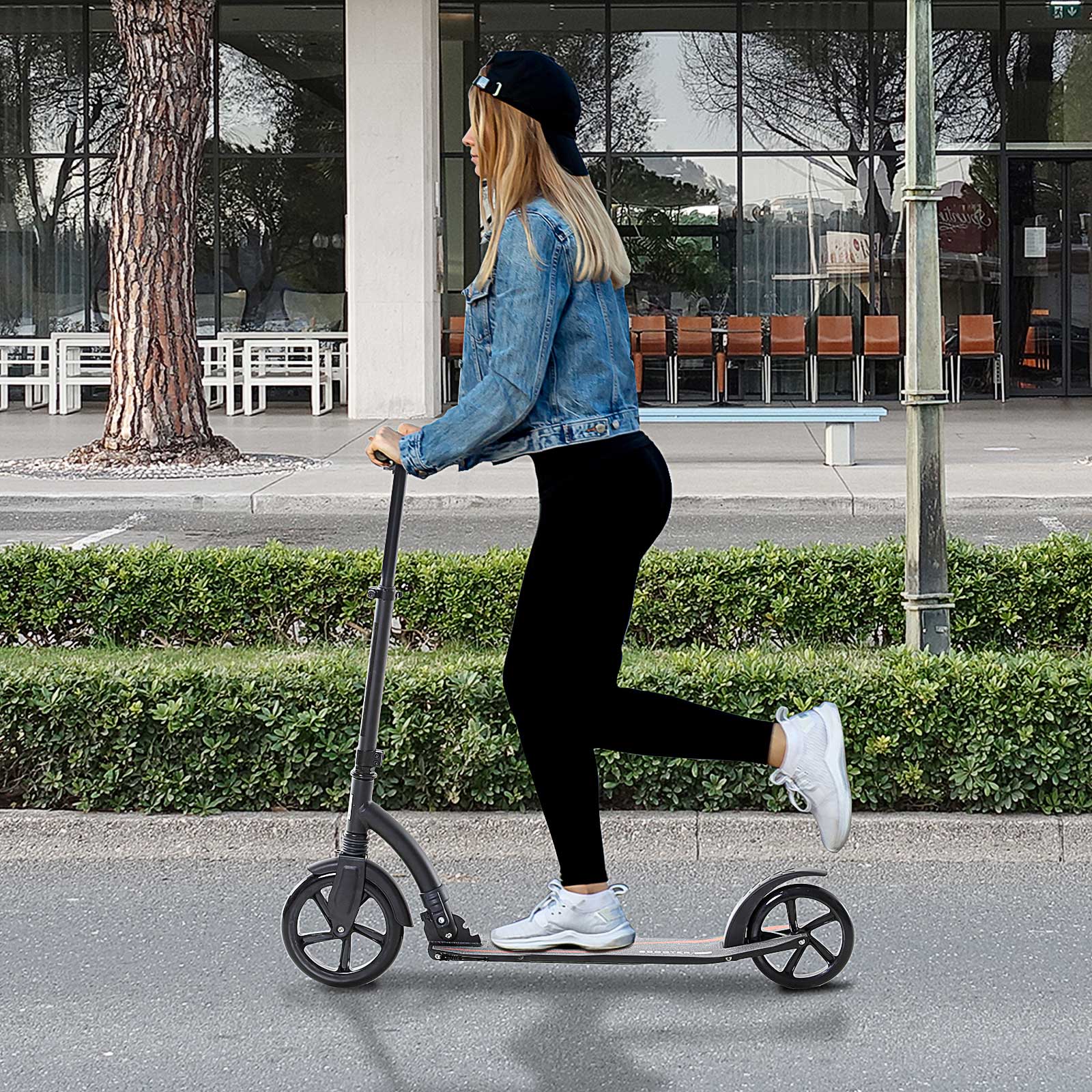 HOMCOM Foldable Kick Scooter with Double Shock Absorption and Big Wheels, Height Adjustable Aluminium Frame Big Wheel Scooter for 14+ Teens Adult - White 