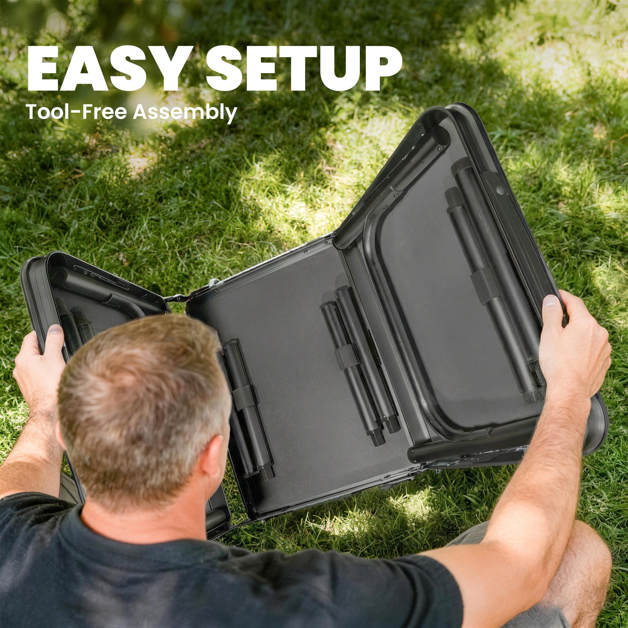 Outsunny 3ft Folding Camping Table, Picnic Table with Mesh Storage Layer, Carrying Bag and Metal Frame, Black 