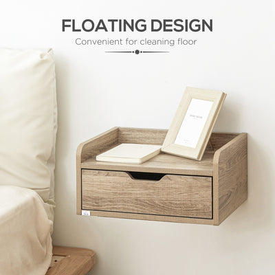 HOMCOM Floating Nightstand Set of 2 Wall Mounted Bedside Table with Storage Drawer for Bedroom, Natural 