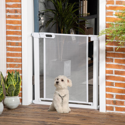 PawHut Pet Safety Gate, for Doorways, Staircases, Hallways, with 75-82cm Adjustable Width - White 