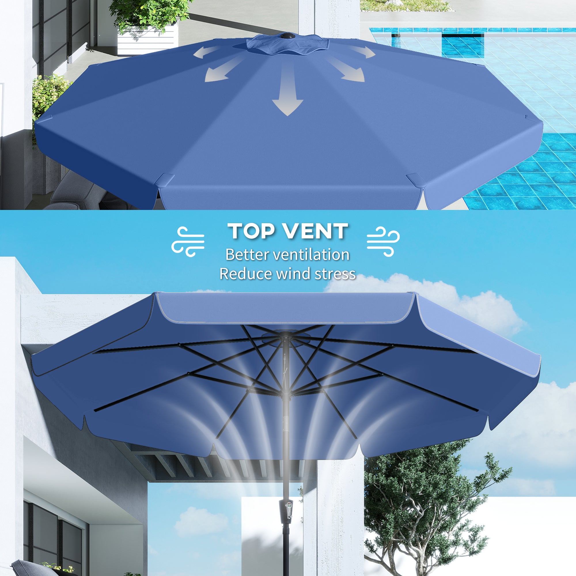 Outsunny 3 m Garden Parasol with Tilt Mechanism & Crank Handle, UPF 30+ Patio Umbrella Outdoor Table Umbrella, Dark Blue 