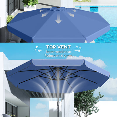 Outsunny 3 m Garden Parasol with Tilt Mechanism & Crank Handle, UPF 30+ Patio Umbrella Outdoor Table Umbrella, Dark Blue 