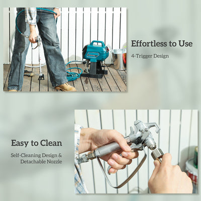 HOMCOM Airless Paint Sprayer, Thinning-Free, Electric Fence Paint Sprayer for Exterior and Interior DIY Painting Projects, Wall Spray Gun Machine, Household Use, 1.5L/min, 200 Bar, 7.5 m Hose 