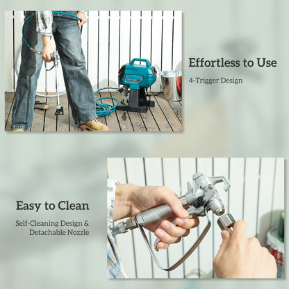 HOMCOM Airless Paint Sprayer, Thinning-Free, Electric Fence Paint Sprayer for Exterior and Interior DIY Painting Projects, Wall Spray Gun Machine, Household Use, 1.5L/min, 200 Bar, 7.5 m Hose 