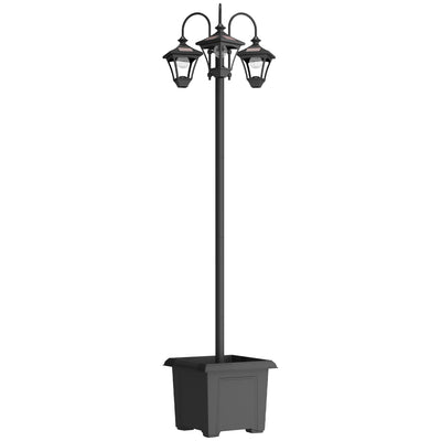 Outsunny Solar Lamp Post with Dusk-to-Dawn Sensor Street Light with 3-Head Planter 185 cm Black 