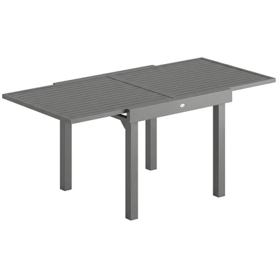 Outsunny Extending Garden Table for 4-8 People, Aluminium Outdoor Dining Table with Slatted Top, Dark Grey 