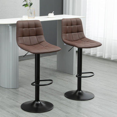 HOMCOM Adjustable Bar Stools Set of 2, Swivel PU Leather Upholstered Barstools with Tufted Seat and Back, Breakfast Bar Chairs for Kitchen Counter, Brown 