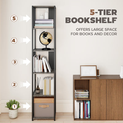 HOMCOM 5-Tier Bookshelf with Steel Frame - Grey 