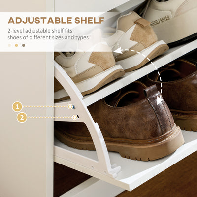 HOMCOM Narrow Shoe Storage with 2 Flip Drawers and Adjustable Shelves Shoe Cabinet Organizer for 12 Pairs of Shoes, White 