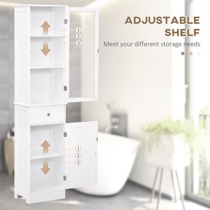 kleankin Bathroom Storage Cabinet with 3-tier Shelf Drawer Door, Floor Cabinet Free Standing Tall Slim Side Organizer Shelves, White 