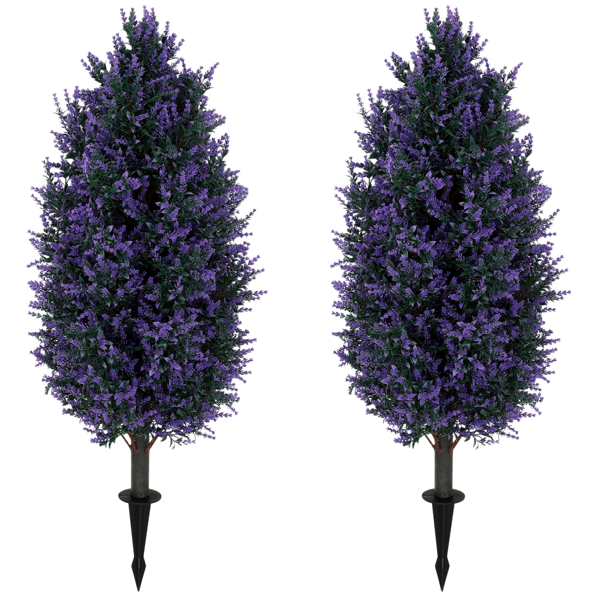 HOMCOM Set of 2 Artificial Lavender Flowers, Indoor Outdoor Fake Plants with Stakes, UV Resistant for Garden, 90 cm, Blue