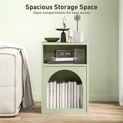 HOMCOM Bedside Table with 2 Open Compartments - Light Green 