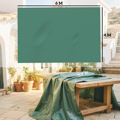 Outsunny 4 x 6m Waterproof Tarpaulin, 90GSM Tear-Resistant PE Tarp with Reinforced Grommets, UV Protected Cover 