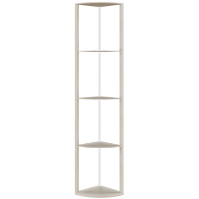 HOMCOM RGB LED Floor Lamp with Shelves, 5-Tier Dimmable Standing Lamp with Adjustable Brightness and Remote Control, Modern Corner Display Shelf Unit for Living Room Bedroom Office, Oak 