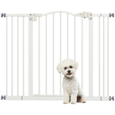 PawHut Metal 74-100cm Adjustable Pet Gate Safety Barrier w/ Auto-Close Door White 