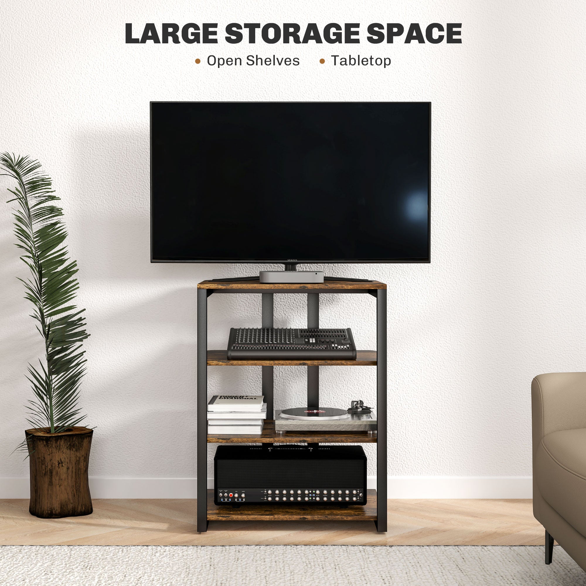HOMCOM HiFi Stand, with Four Storage Shelves - Rustic Brown