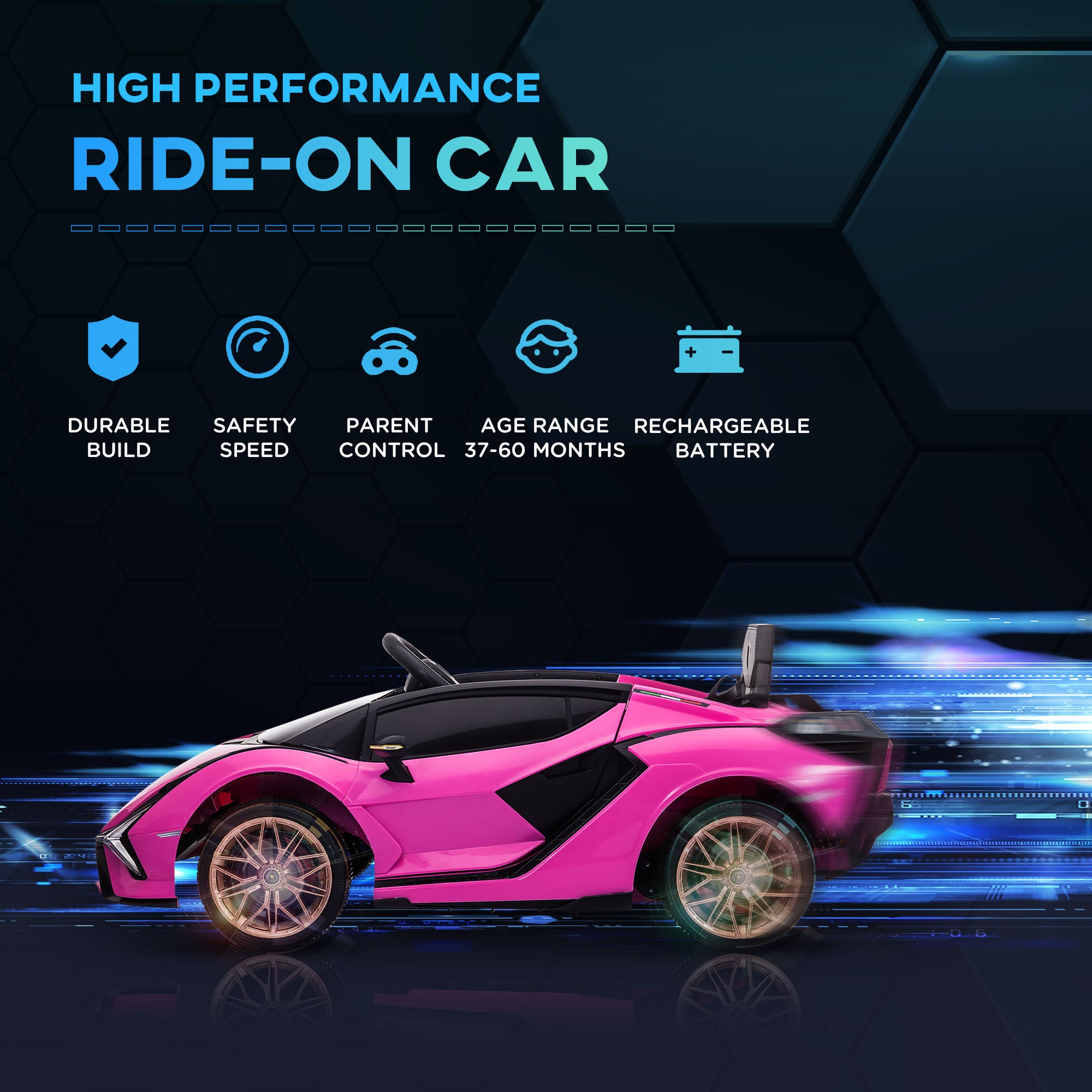HOMCOM Lamborghini Sian Licensed 12V Kids Electric Ride On Car 2 Motors Toy Car with Remote Control Music Lights MP3 for 3-5 Years Pink 
