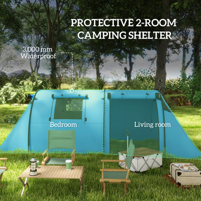 Outsunny Four Man Duo Room Tunnel Tent, with Accessories - Sky Blue 