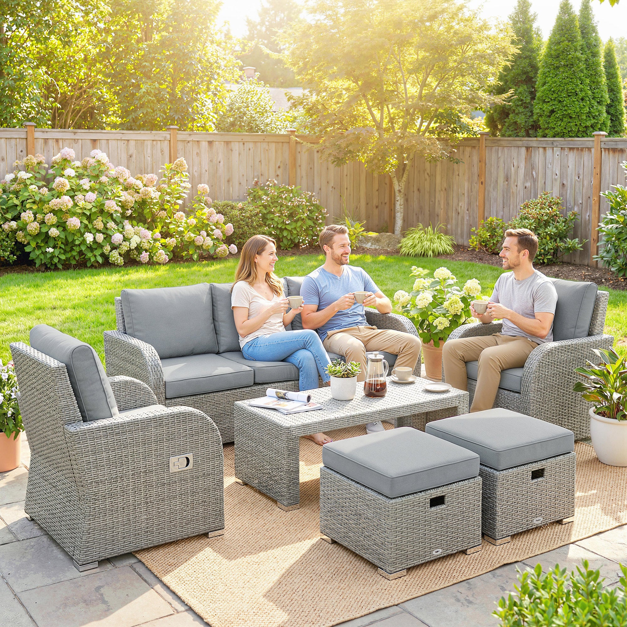Outsunny Six-piece Rattan Garden Furniture Set with Reclining Armchairs - Dark Grey 