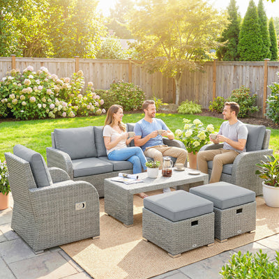 Outsunny Six-piece Rattan Garden Furniture Set with Reclining Armchairs - Dark Grey 