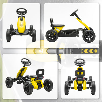 AIYAPLAY Pedal Go Kart for Kids 2-5 Years, with Silent EVA Wheels, Metal Frame, Yellow 