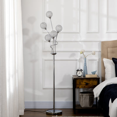 HOMCOM Crystal Floor Lamps for Living Room Bedroom with 5 Light, Modern Upright Standing Lamp, 34x25x156cm, Silver 
