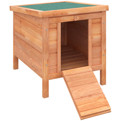 PawHut Wooden Rabbit Hutch Outdoor, Guinea Pig Hutch, Rabbit Hideaway, Cat House, Bunny Cage Small Animal House 51 x 42 x 43 cm, Natural 